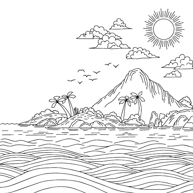 Design vector island landscape outline