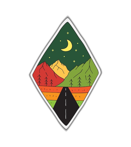 Progetta il vettore di montagna all'aperto di notte per il design di badge, emblema, t-shirt art, tee design