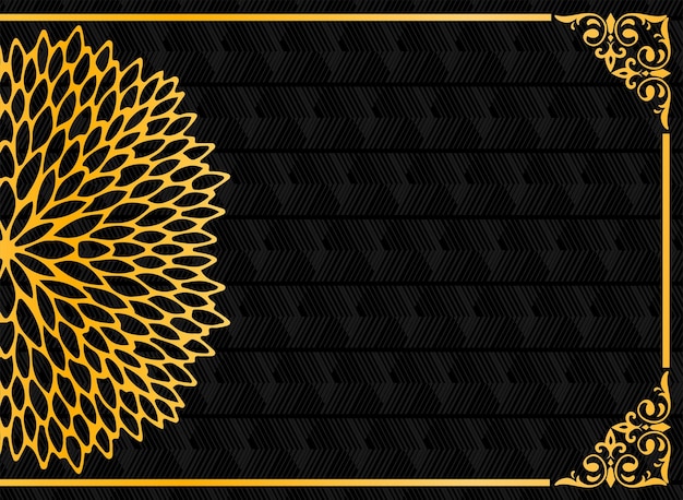 Design vector template of elegant gold half mandala pattern on black background