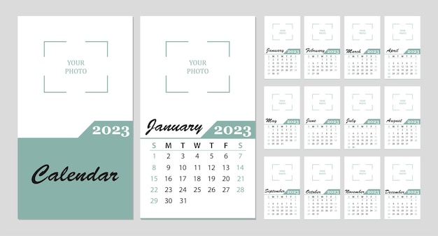 The design of the wall calendar template for 2023. Monthly creative calendar layout. Vector