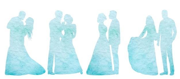 design watercolor bride and groom silhouette isolated vector