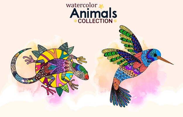 Vector design with animals in watercolor style