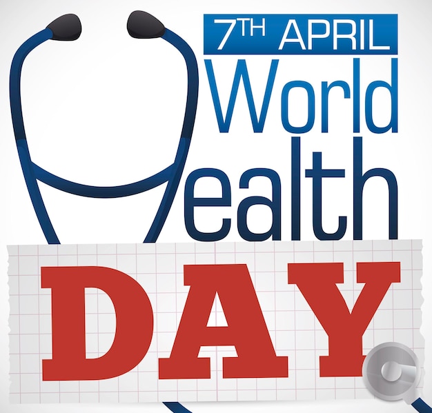 Дизайн с кардиограммой и стетоскопом, похожий на букву H, напоминающий вам Всемирный день здоровья