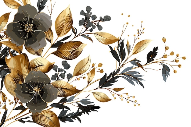 Design with gold textured foil jewelry orchids with ornamental plants leaves vector