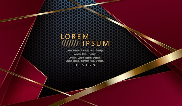 Design with overlapping pink frames with gold stripes 3d effect on a mesh dark background