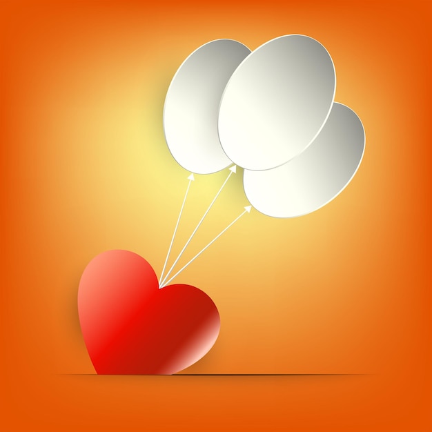 Design with a red heart and white balloons