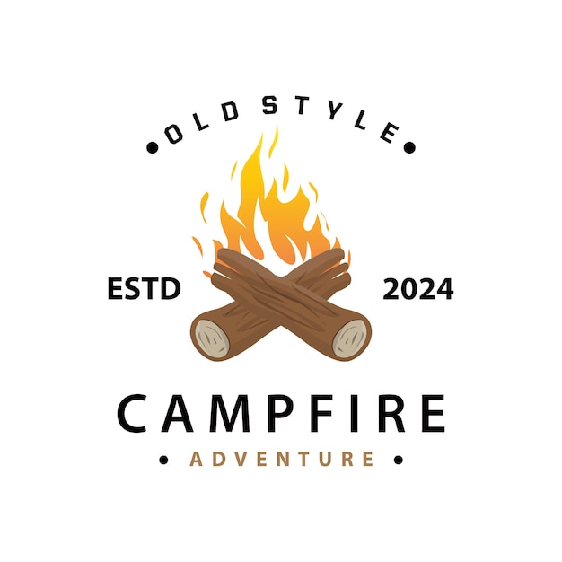 Design wood and fire logo campfire bonfire vector camping adventure vintage illustration