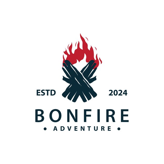 Design wood and fire logo campfire bonfire vector camping adventure vintage illustration