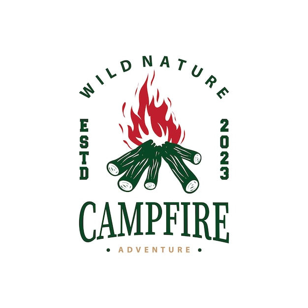 Design wood and fire logo campfire bonfire vector camping adventure vintage illustration