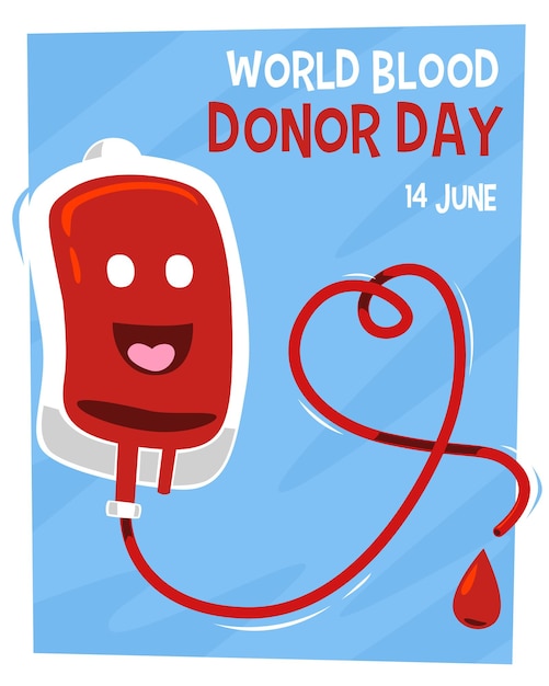 Vector design for world blood donor day with cute cartoon blood bag