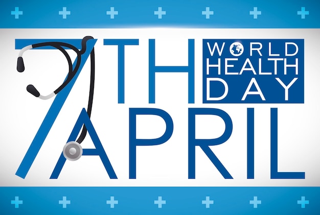 Design for World Health Day with reminder date tangled with stethoscope and cross pattern