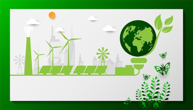 Design for world invironment banner with city and garden save the planet and energy concept