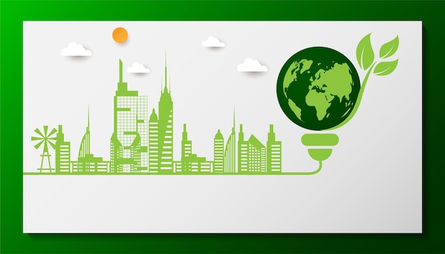 Design for world invironment banner with city and garden save the planet and energy concept