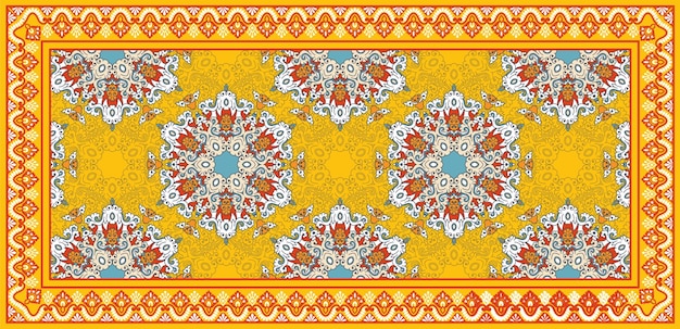 a design in yellow with a red border