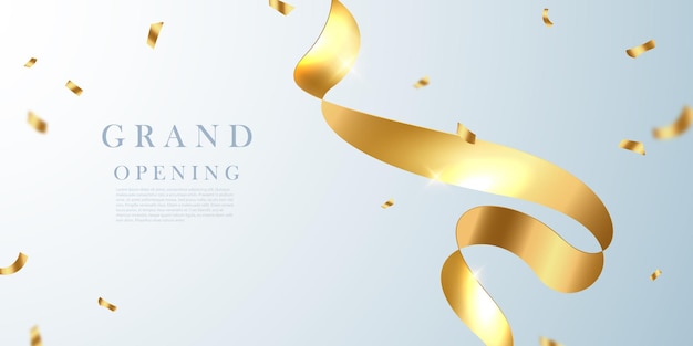 Design your opening card with gold ribbon with confetti vector illustration business banner template