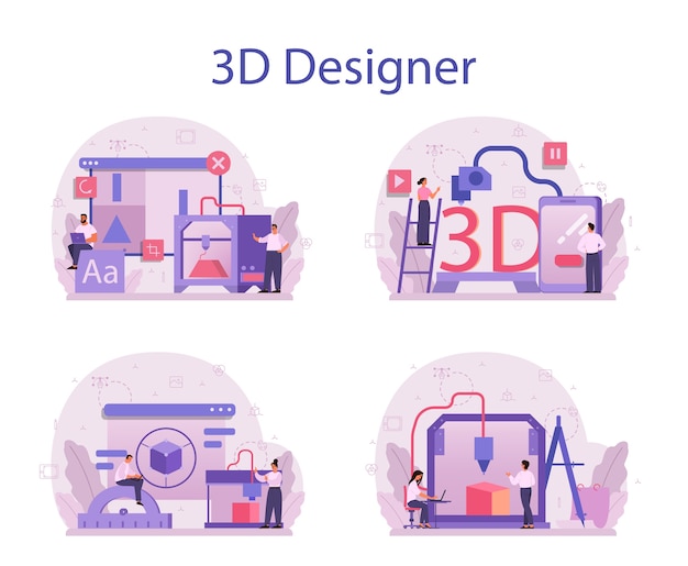 Designer 3d modeling concept set