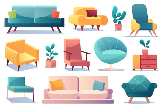 Designer furniture set this illustration is a flat cartoonstyle set of designer furniture