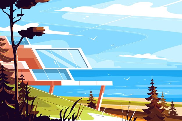 Vector designer house on seashore illustration