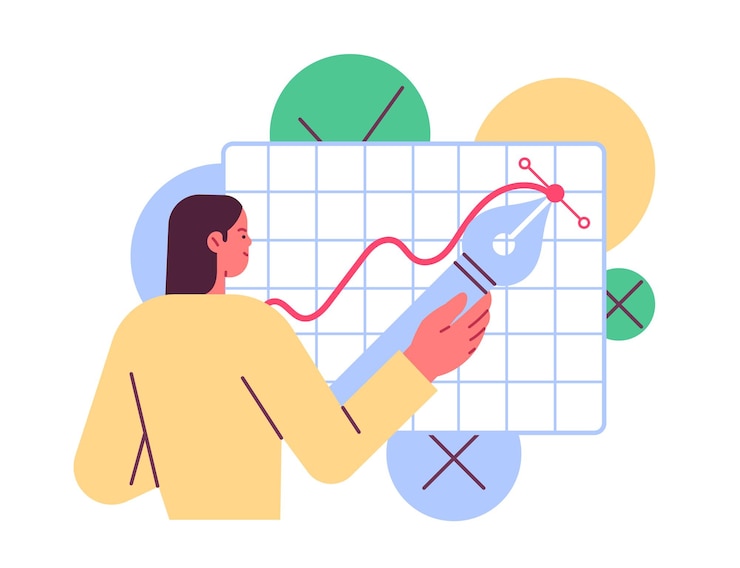 Vector designer or illustrator draws with a pen