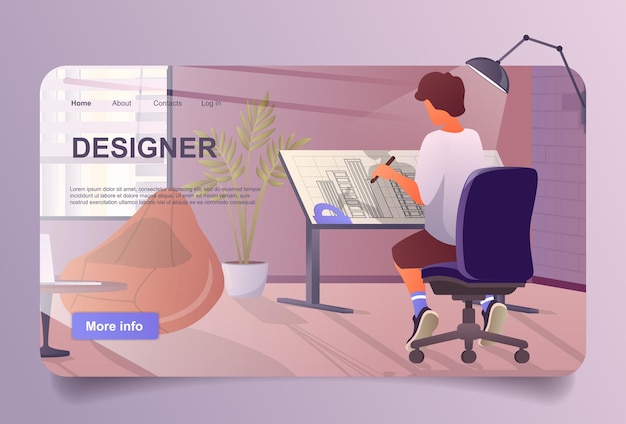 Vector designer working at home concept in cartoon design for landing page