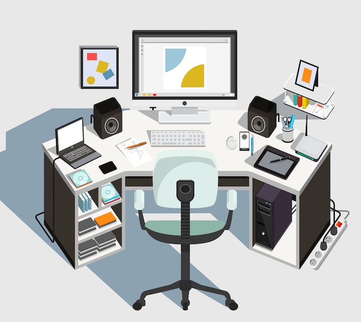 Vector designer workplace. illustration
