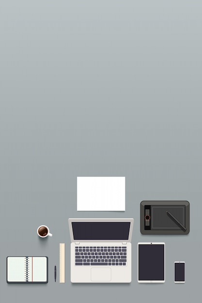 Vector designer workplace top view