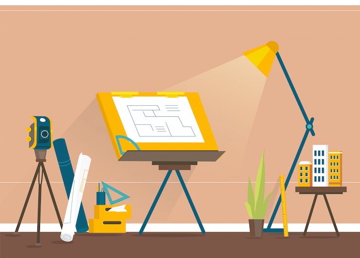 Vector designers workplace for creating projects