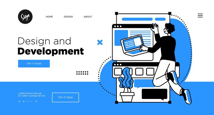 Vector designing developing and programming technologies concept web page template with