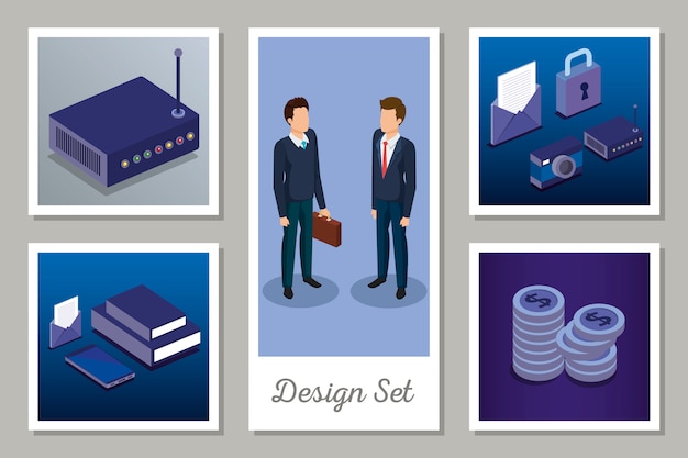 Vector designs set of digital technology and business men