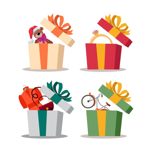 Desired gifts for the holiday Gift boxes Vector illustration on isolated on white background