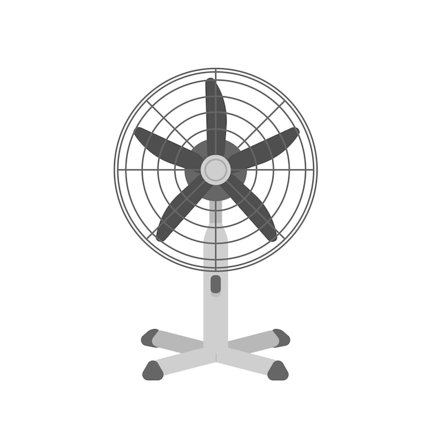 デスクエアファンのリアルなベクトル図です。白い背景で隔離のオフィス用夏の空冷ツール。電気デスクトップベンチレーター、回転プロペラ付きブロワー。気象制御アプライアンス。