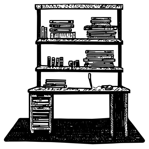 Вектор Стол и полки с стопом книг векторная иллюстрация