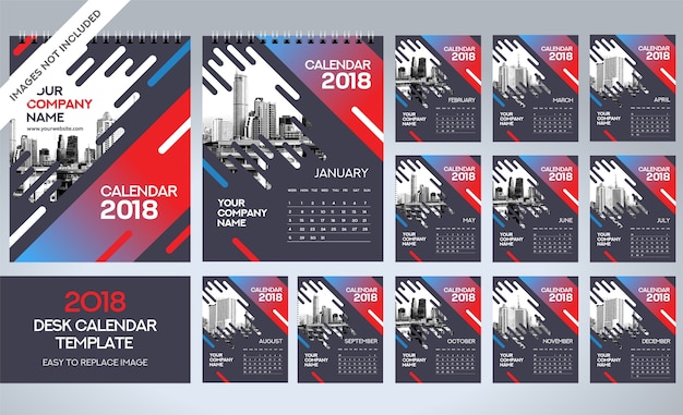 Вектор Настольный календарь 2018 шаблон - 12 месяцев включены - a5 размер