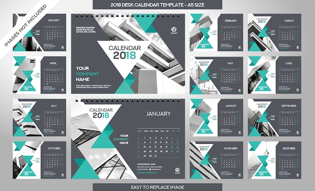 Vector desk calendar 2018 template - 12 months included