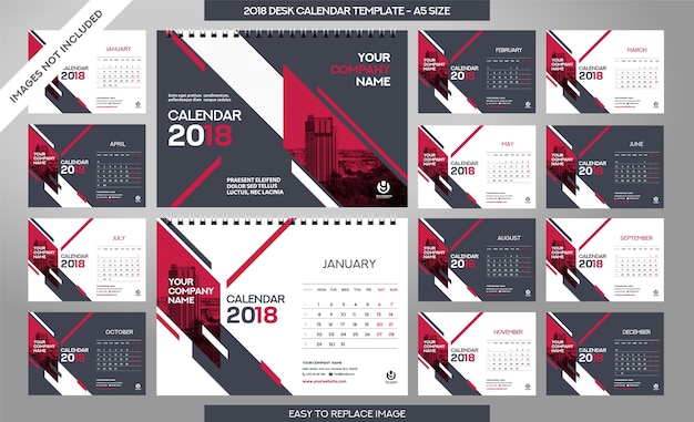 Modello di calendario da tavolo 2018