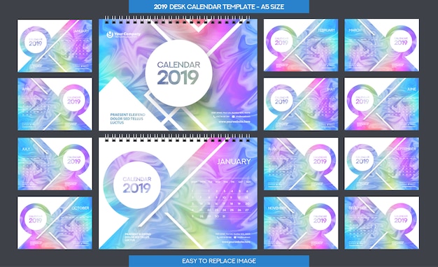 Desk calendar 2019-sjabloon