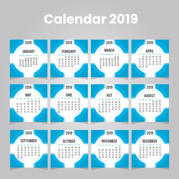 Vettore calendario da tavolo 2019