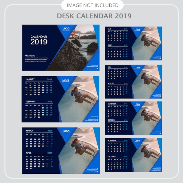 Vettore calendario da tavolo 2019