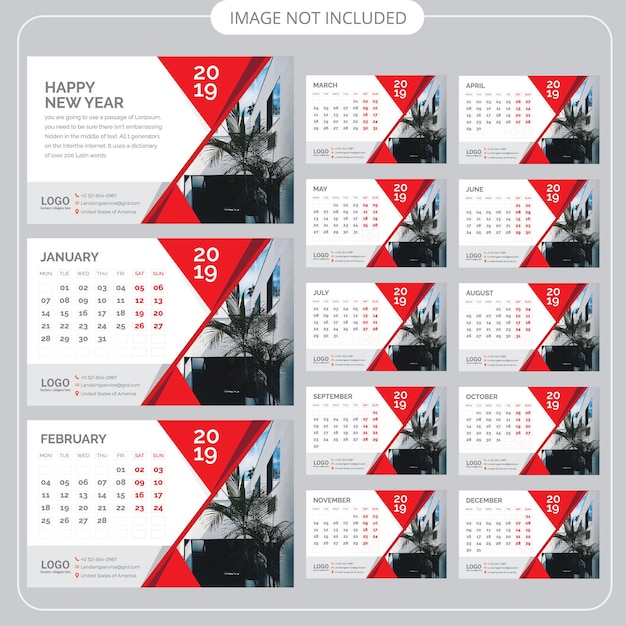 Vector desk calendar 2019