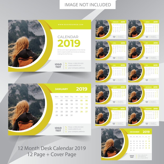 Vettore calendario da tavolo 2019