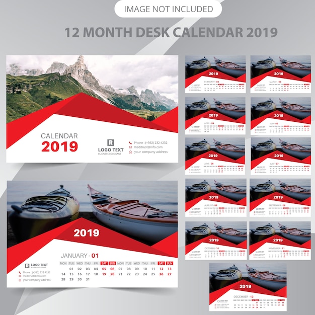 Vettore calendario da tavolo 2019