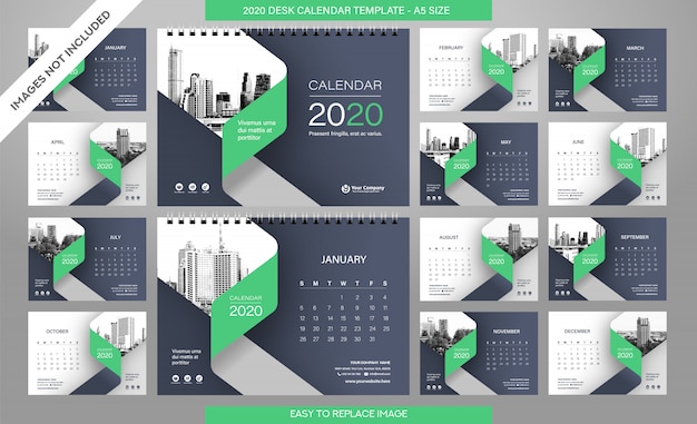 Modello desk calendar 2020 incluso tutti i mesi