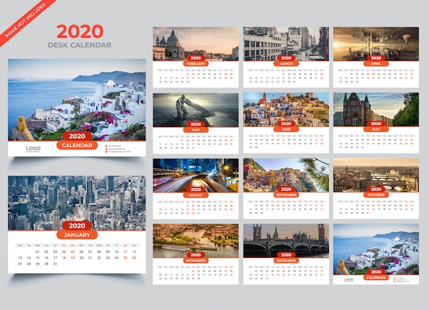 Вектор Шаблон настольный календарь 2020