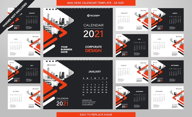 Desk Calendar 2021 template - 12 months included  