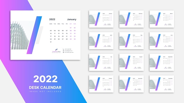 Desk calendar 2022 template design