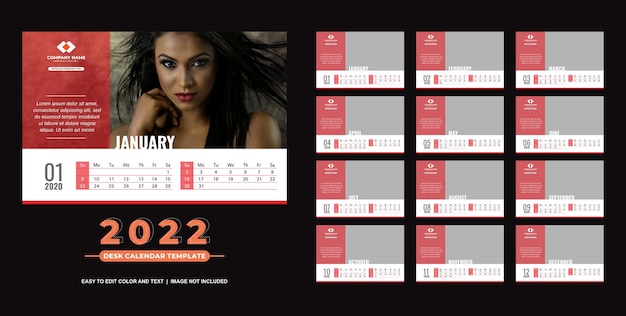 Vector desk calendar 2022 template simple and elegant