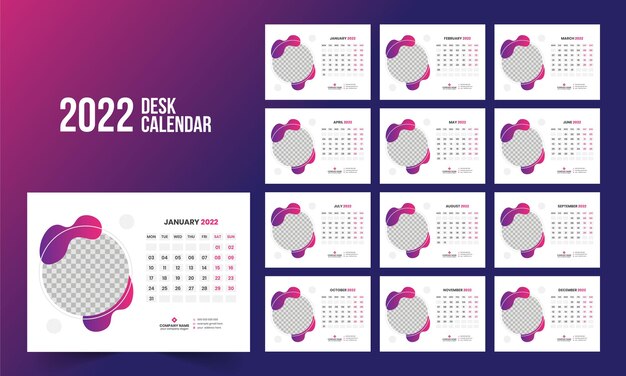 Desk calendar 2022 template