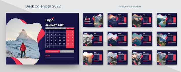 Calendario da tavolo 2022 con elemento creativo rosso e scuro