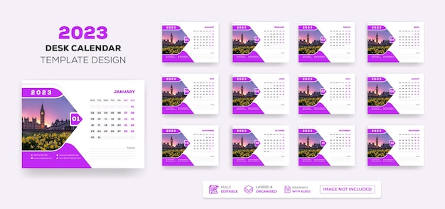 Desk Calendar 2023 Or  Monthly &amp; Weekly Schedule New Year Calendar 2023 Design Template.