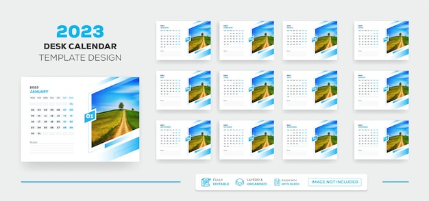 Vector desk calendar 2023 or  monthly & weekly schedule new year calendar 2023 design template.